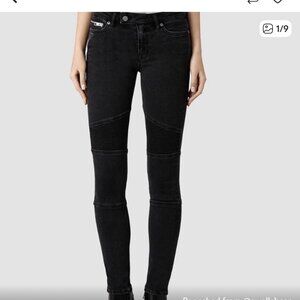 All Saints Biker Zipper Black Skinny Jeans